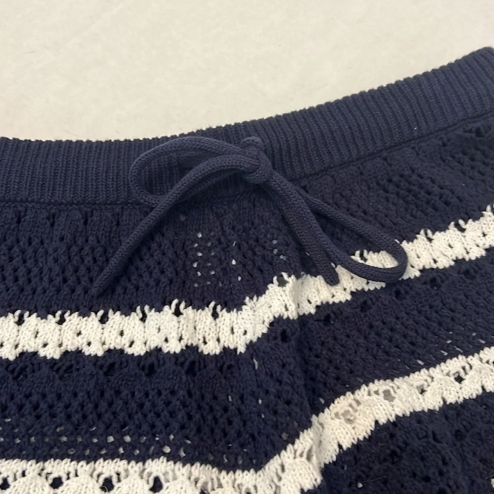 HOUSE OF HARLOW 1960 BLUE & WHITE KNIT COTTON SHORTS MEDIUM